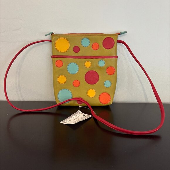 iLi New York Green & Red Polka Dot Leather Crossbody - Picture 1 of 13